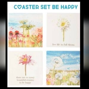 Coaster Set Be Happy Primitives By Kathy Flowers Scenery Absorbent, Water Colors